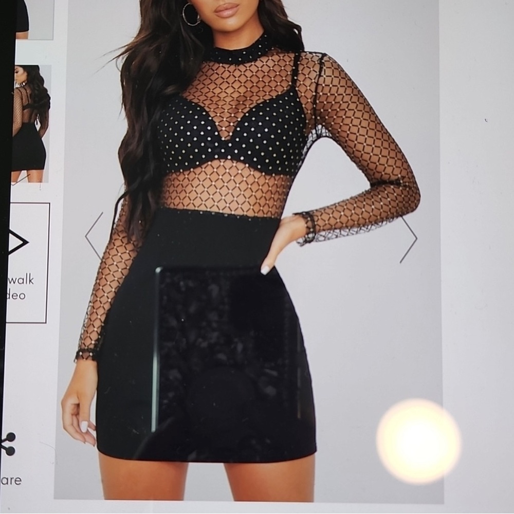 Pretty Little Things Black Criss Cross mesh top body con dress-6